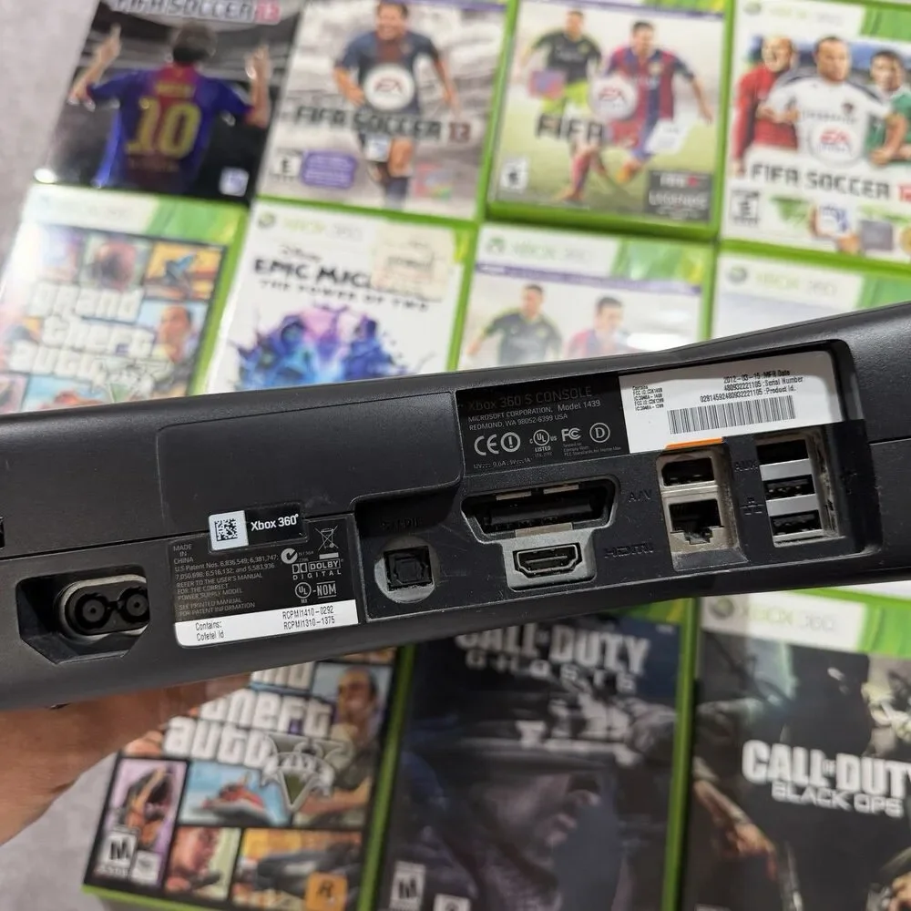 Microsoft Xbox 360 S 4GB Console Black 1439 NO Controller 21 Game Bundle Tested